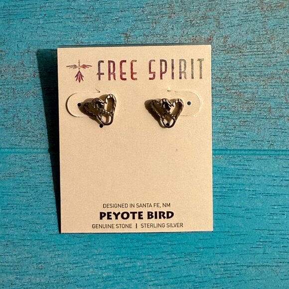 Peyote Bird Sterling Silver Double Heart Stud Earrings NEW - Picture 1 of 2